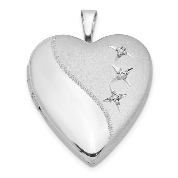 Kazi Luxury Silver Rhodium-plated Polished & Satin Diamond 20mm Heart Locket